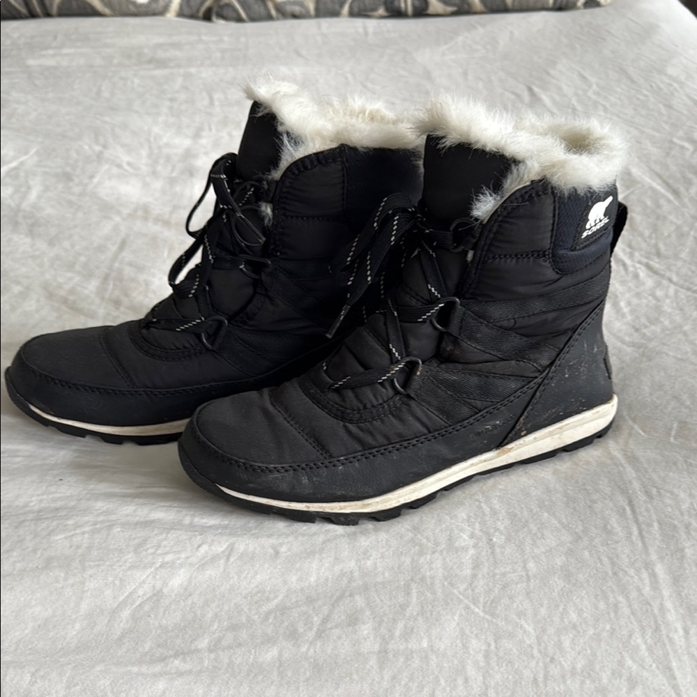 Sorel Black and White Winter Rain Boots with Insulation